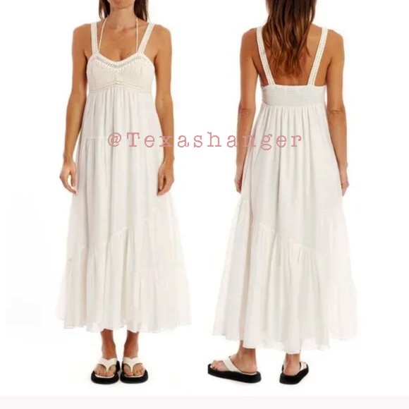 NWT La Ligne Jane Ivory Crochet Cotton Silk Tiered Midi Dress Size M Medium - Picture 7 of 13